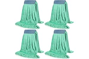 Lallisa 4 Pcs Commercial Mop Head Replacement Tube Microfiber Industrial Looped End Mop Heads Refill for Floor Cleaning for Home Commercial Industrial Use(Large,Green)