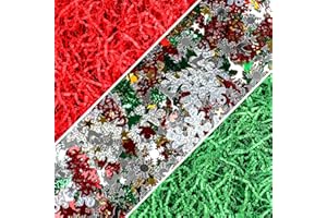 LOMIMOS 1LB Christmas Crinkle Cut Paper Shred Filler,Red Green Christmas Raffia Paper with Xmas Confetti Sprinkle for Gift Wrapping Craft Basket Stuffer Box Filler Party Decoration