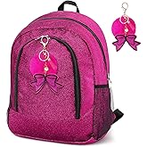 Noveread Large Cheer Backpack with Bow Keychain Cheerleading Glitter Backpack Cheerleaders Gift Cheer Bags for Sport(Hot Pink)