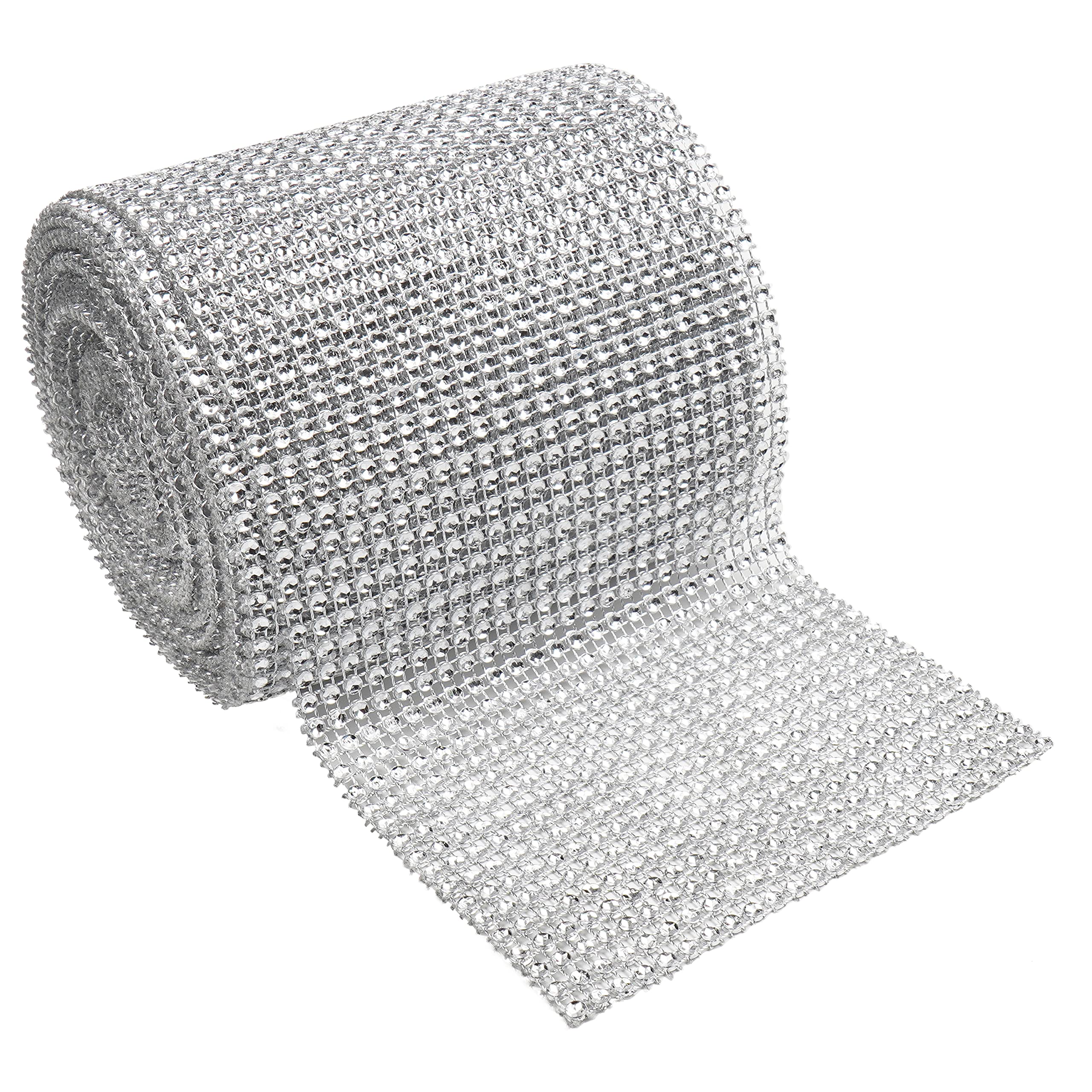 Handi Stitch Silver Crystal Rhinestone Diamond Ribbon - 9.14m / 10 Yard Roll - 12cm / 4.72 inches Wide - DIY Sparkling Bling Mesh - DIY Arts & Crafts, Wedding/Birthday Event Decorations, Belts & Cake