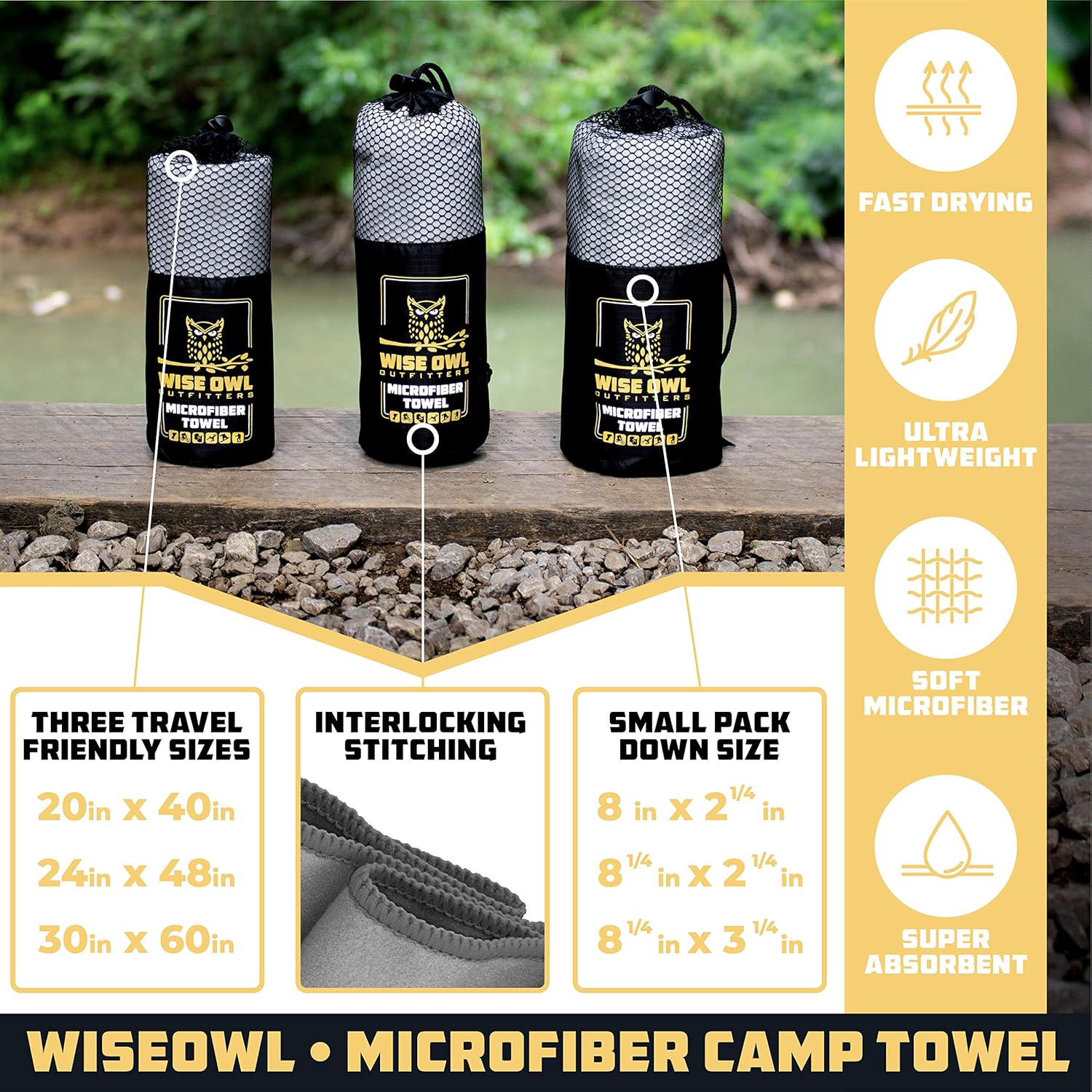 Wise Owl Outfitters Camping Travel Towel - Ultra Soft Compact Quick Dry Microfiber Fast Drying Fitness Beach Hiking Yoga Travel Sports Backpacking : Sports & Outdoors