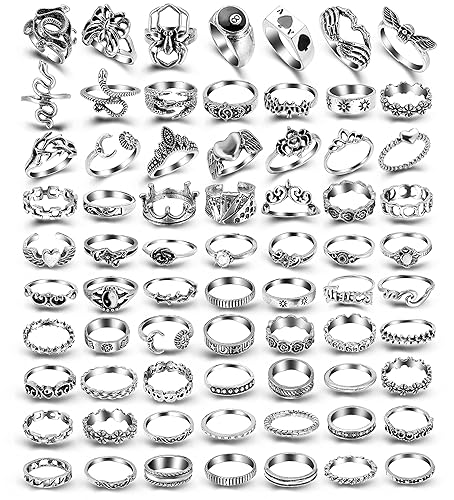 ShowAgain Silver Vintage Goth Punk Rings Set for Men Women, Cool