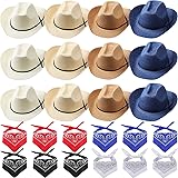 SATINIOR 12 Set Straw Cowboy Caps and Bandanas
