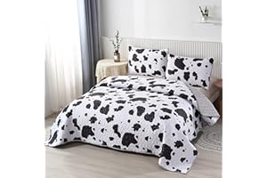 PERFEMET Black and White Cow Print Quilt Set Reversible Bedroom Decorations for Kids and Teens Machine Washable Bedspread Set(Queen,1 Quilt + 2 Pillow Cases)