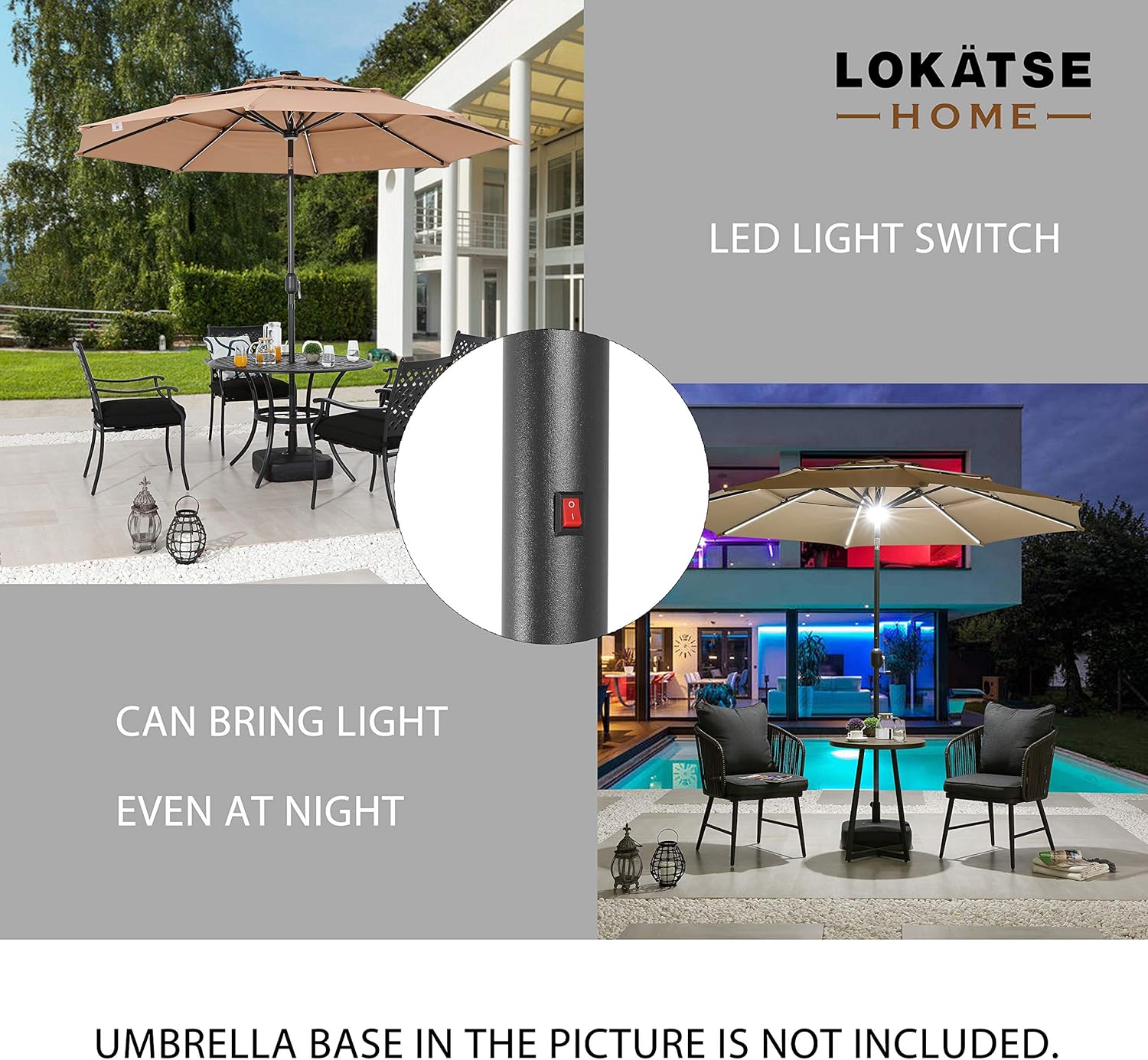 Umbrellas Patio Lawn Garden Lokatse Home 9 5 Solar Patio Umbrella Outdoor With Led Lights 3 Tier W Tilt Adjustment Deck Crank 8 Aluminum Rib Blue Metal Pole For Garden Market And Pool
