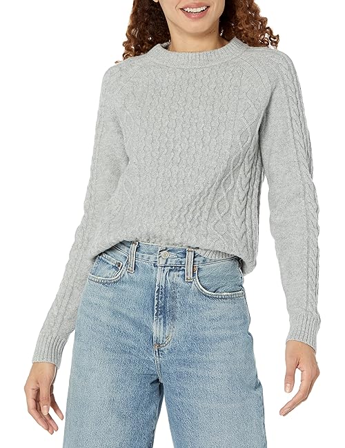 Amazon Essentials Women's Stitch Cable Sweater, Light Grey Heather, Medium