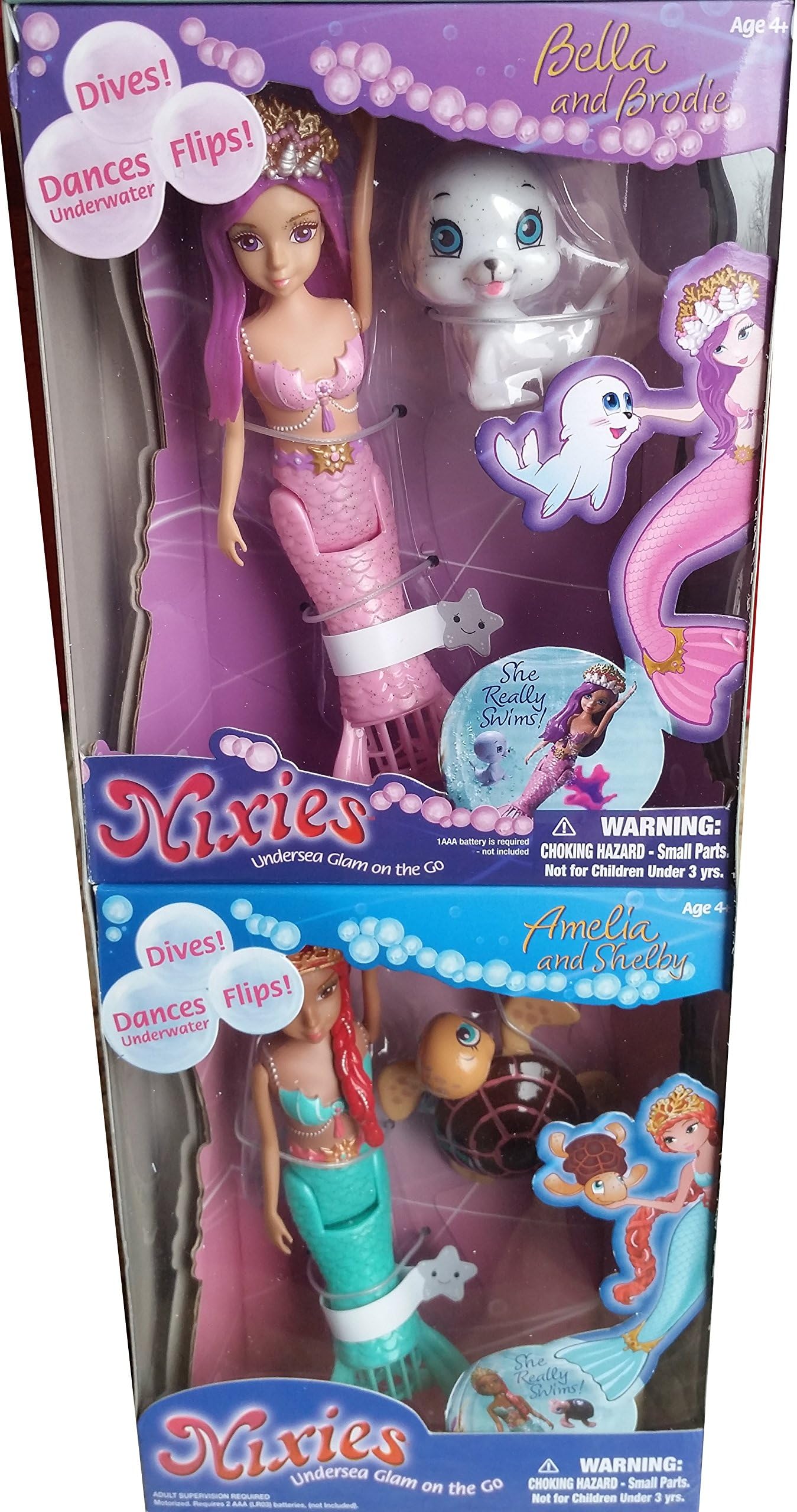 LIMITED EDITION NIXIES Undersea Glam on the GO MERMAID - BELLA & PET seal BRODY AND AMELIA & PET turtle SHELBY!