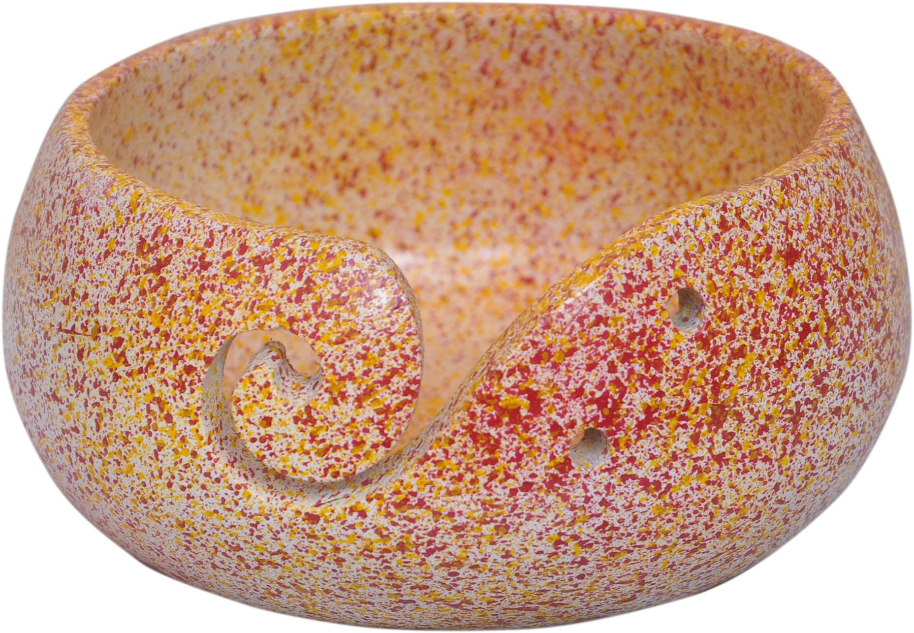 Christmas Collection 2022 - Wooden Yarn Bowl - hand painted by Indian Artisans - In red cherry dots on white snow - Prime Exclusive Deal