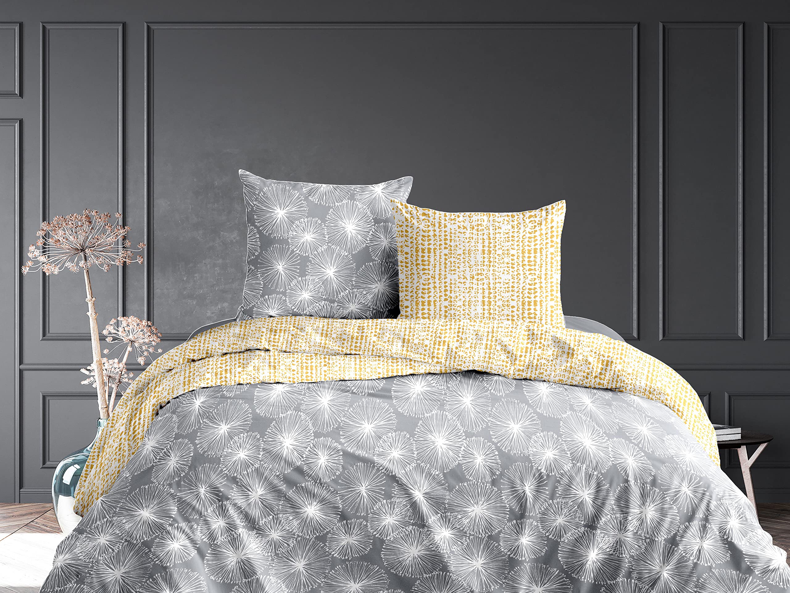 CALITEX 3-Piece Bedding Set 240 x 220 cm Flight, Cotton, Grey, 240_x_220_cm