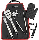 7 Pcs Professional Stainless Steel BBQ Grill Tool Set with BBQ Grill Apron Storage - Outdoor Barbecue Grill Accessories Kit Set for Men with Gift Package - by ROMANTICIST
