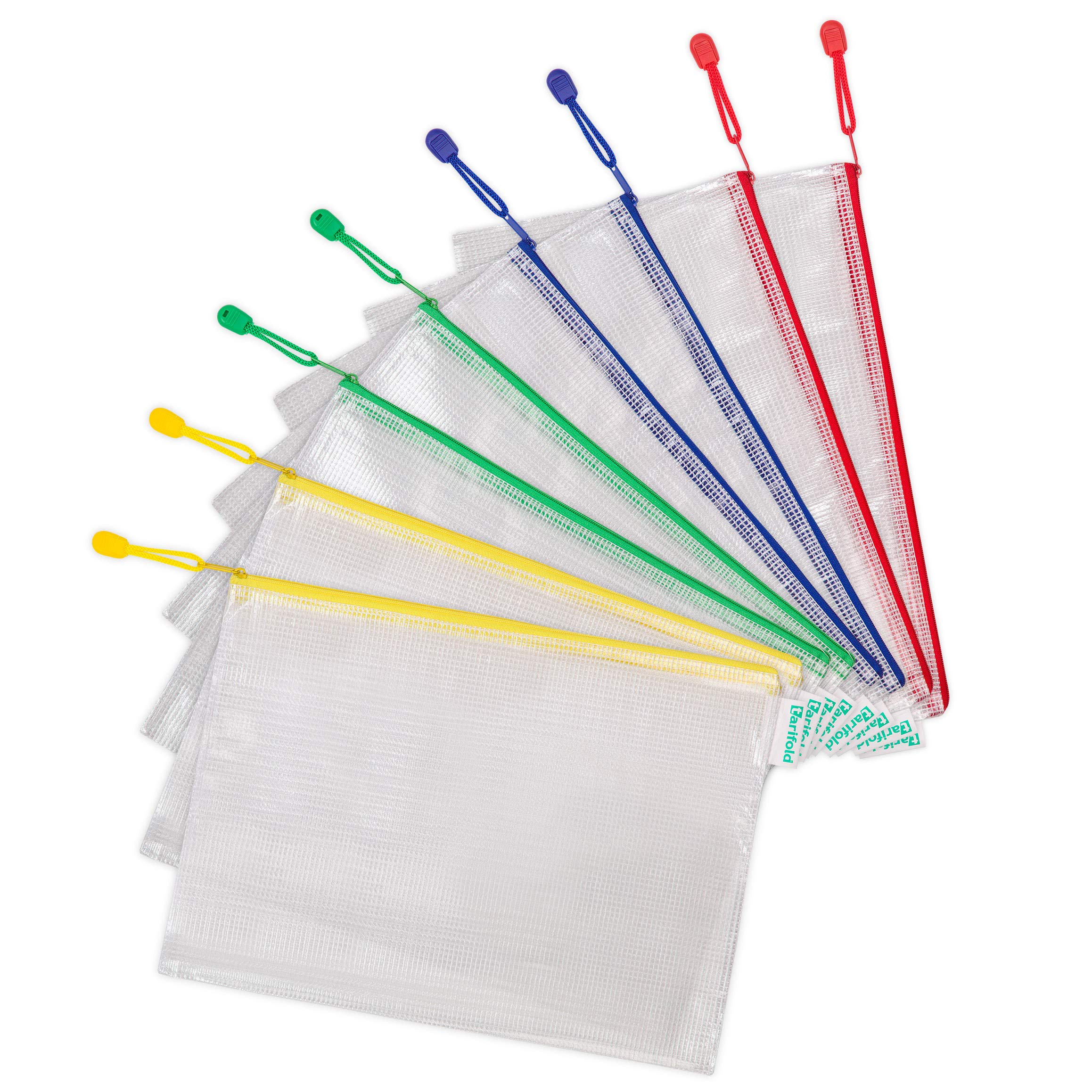 Tarifold Fr 509009 Pack of 8 Plastic Zip-Up Document Folders for Offices, Travel, School, Home, 4 Assorted Colours