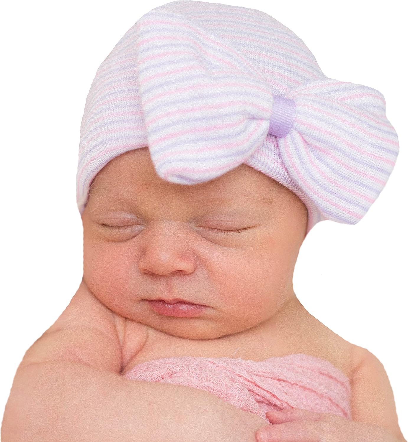 pink newborn hat with bow