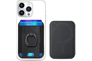 EXTRELIFE Upgraded for Magsafe Wallet, Strongest Magnetic Wallet, for iPhone Wallet Magsafe with Ring Grip, Magnetic Card Holder Wallet for iPhone 15/14/13/12 Series, Vegan Leather, Fit 7 Cards, Black