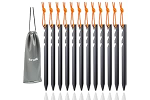 Lightweight Aluminum Tent Stakes 12pcs-Pack, 7075 Aluminum Tent Stakes Pegs for Outdoor Backpacking, Camping, Tents Hammocks 