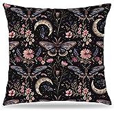 LUKIPOM Gothic Moth Butterfly Pillow Covers 18x18, Dark Academia Witchy Moon Celestial Pillow Covers for Couch, Gothic Home Decor, Witchy Room Decor, Witchy Decor Aesthetic, Dark Cottagecore Decor