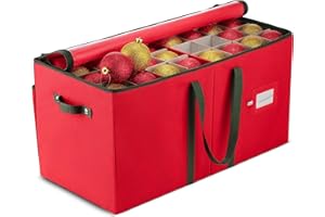 ZOBER Large Christmas Ornament Storage Box - Stores 128 3" Ornaments, With Dividers - Ornament Organizer Storage Box, Durable Christmas Containers Holder - Extra Pockets, Dual Zipper - Red