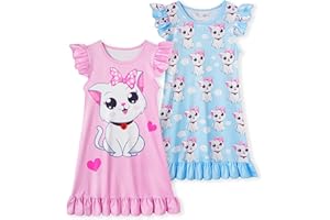 LQSZ 2Pcs Girls Nightgowns 3-10 Years Flutter Short Sleeves Nightdress Nightie Dress Sleepwear Pajamas for Little Girls