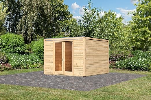 Unbekannt Karibu Gartenhaus Cubus Front 1 Naturbelassen 28 Mm Amazon De Garten