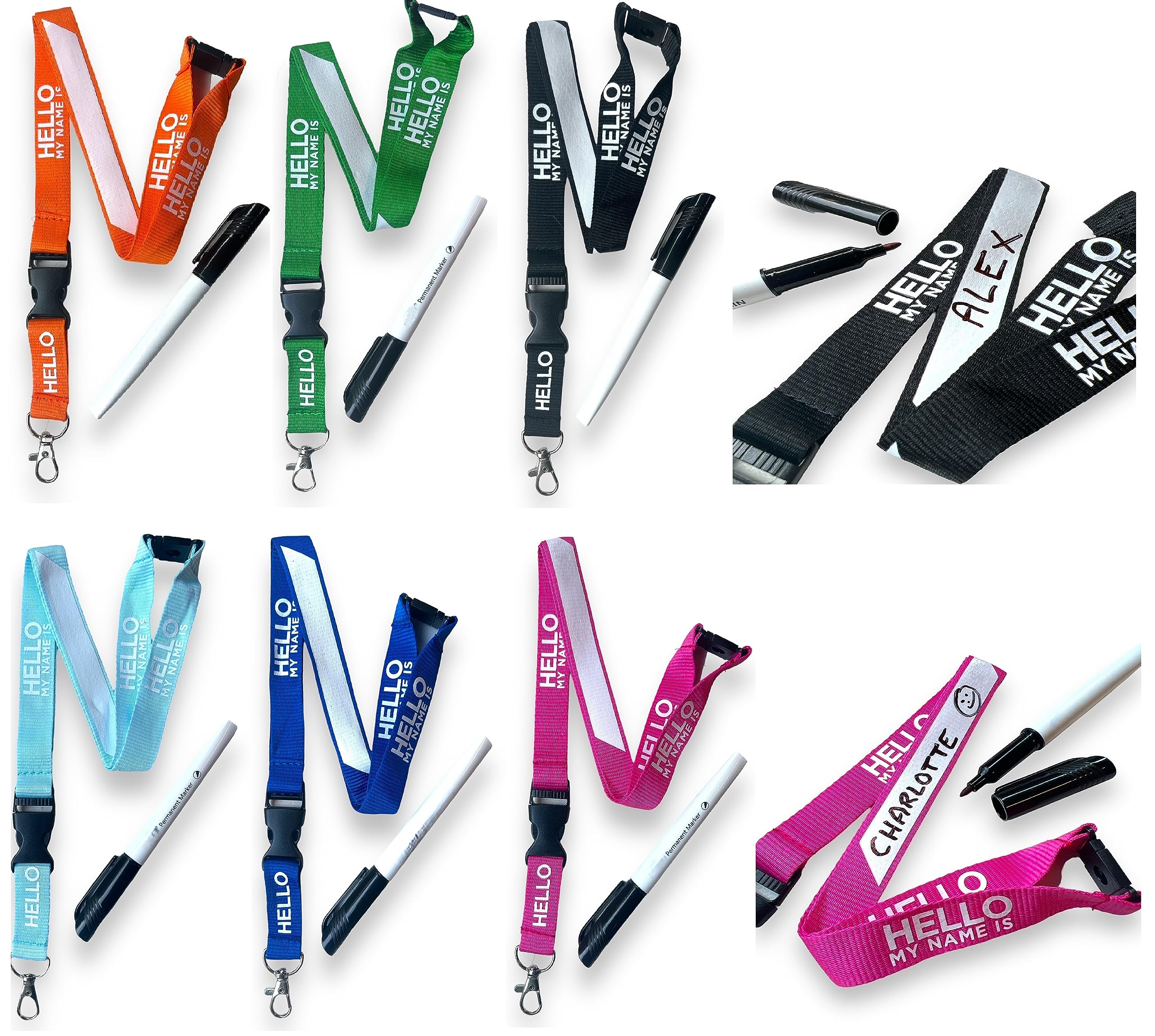 PAC Supplies Global HELLO MY NAME IS ... Personalised Lanyard With Safety Breakaway & Black Marker Pen (Orange, 10)