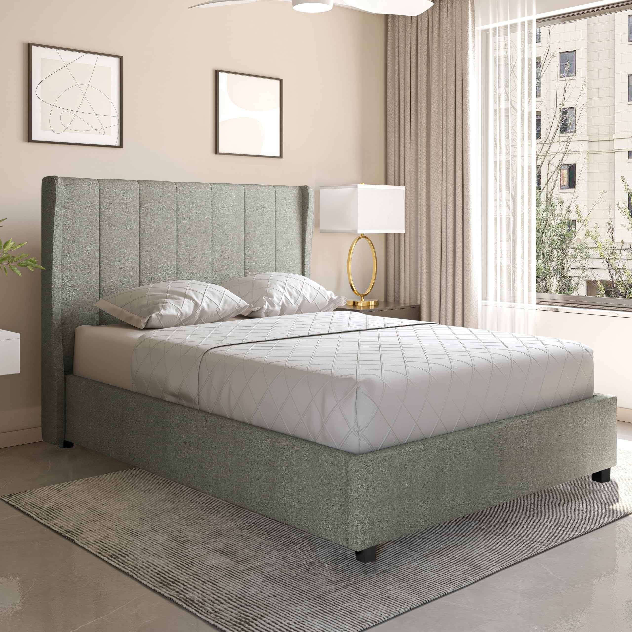 Seconique Amelia 4'6" Double Storage Ottoman Bed in Dark Grey Fabric