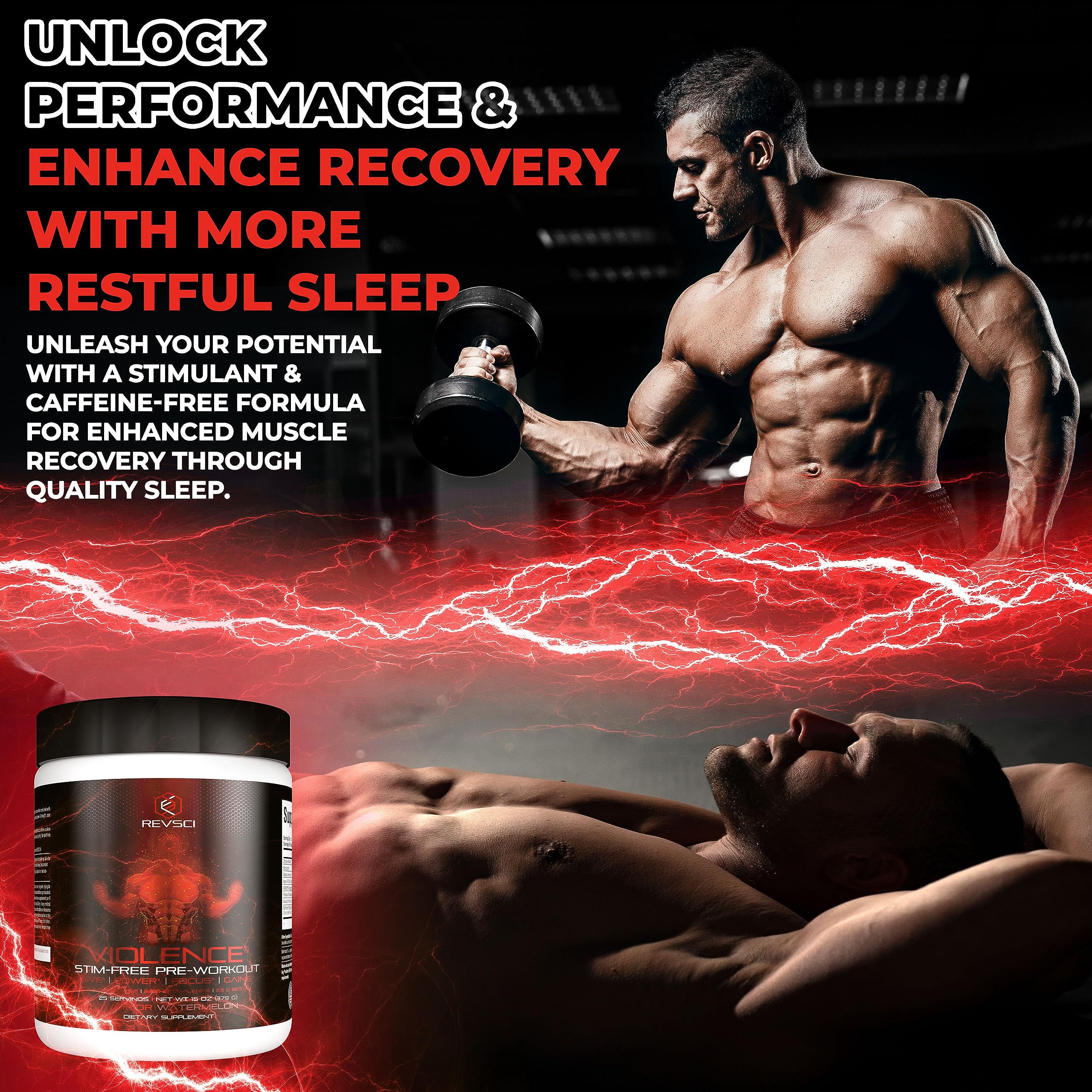 VIOLENCE Stim Free Pre Workout Powder by REVSCI, Precision Dosed Non Stim Preworkout Pump Pre Workout Caffeine Free Pre Workout Powder, Pump Supplement & Stimulant Free Nitric, Watermelon, 25 Servings