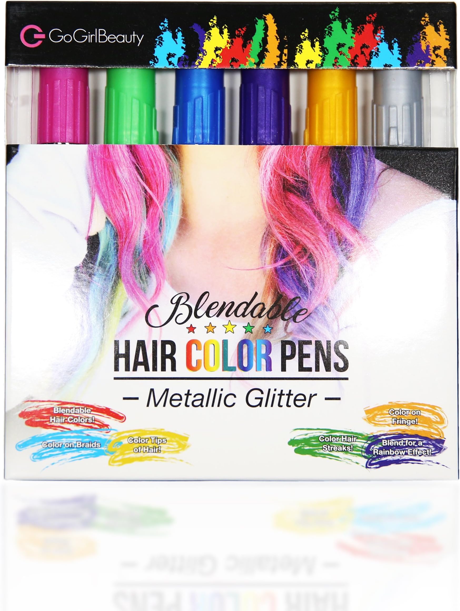 Hair Chalk - Metallic Glitter Temporary Hair Chalk, 6 Color Pen Hair Chalk Set, Hair Color Dye for 2-3 Days, Works on All Types of Hair Color, sexy color, Permanent