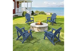 LUE BONA HDPE Adirondack Chairs Set of 4,Plastic Adirondack Chairs with Cup Holder Weather Resistant for Outdoor, Patio, Lawn, Garden, Backyard Deck, Fire Pit, Blue