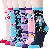 Kids Girls Cotton Socks Soft Novelty Socks Cute Animal Pattern 6 Pairs