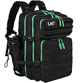 LHI Military Tactical Backpack for Men and Women 45L Army 3 Days Assault Pack Bag Large Rucksack with Molle System - Black with green zipper