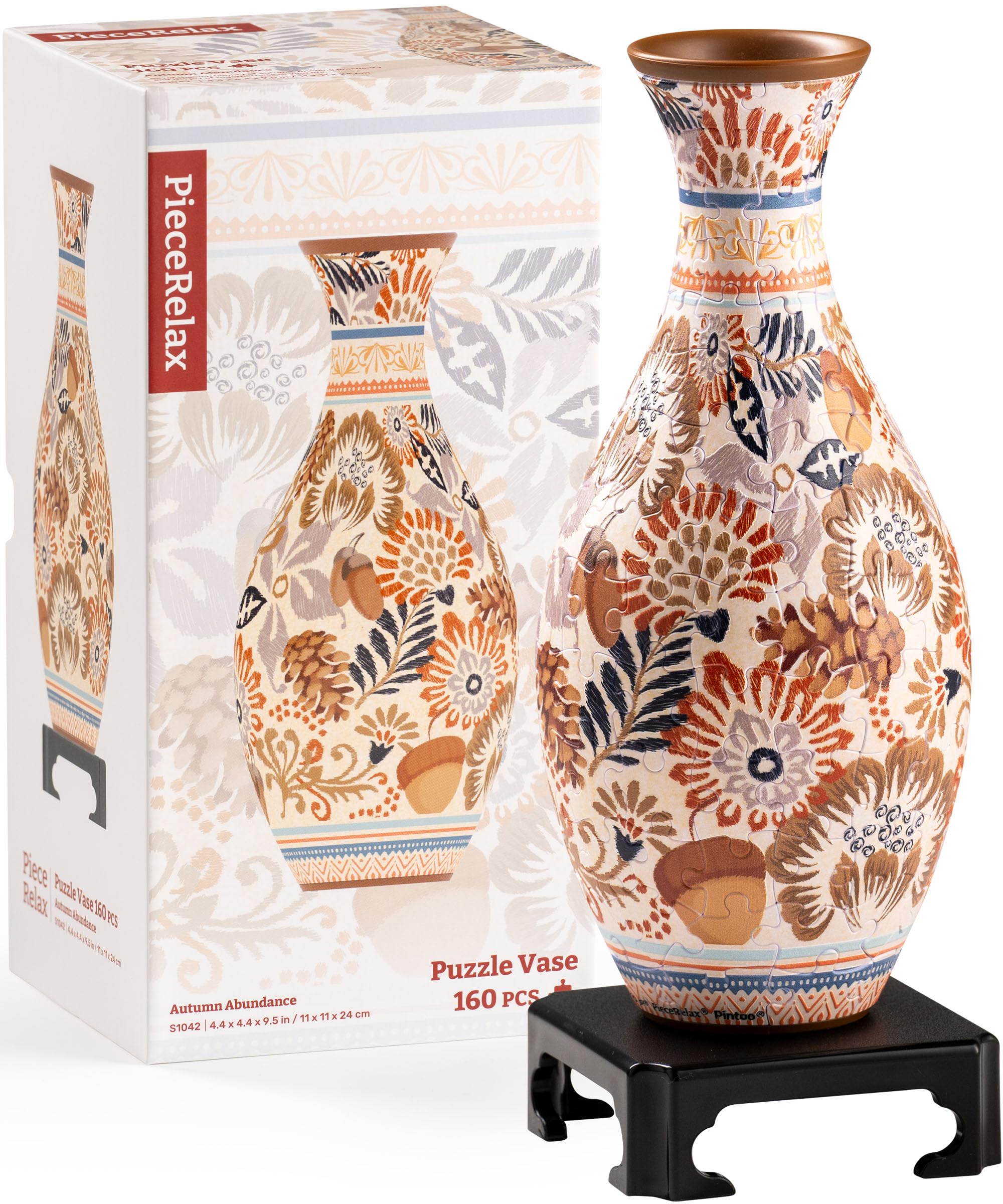 PieceRelax Unique Flower Vase - 3D Puzzle Vase for Adults to Flower Arrangement and Home Decoration Made By 160 Curved Plastic Puzzle Pieces - Autumn Abundance [S1042]