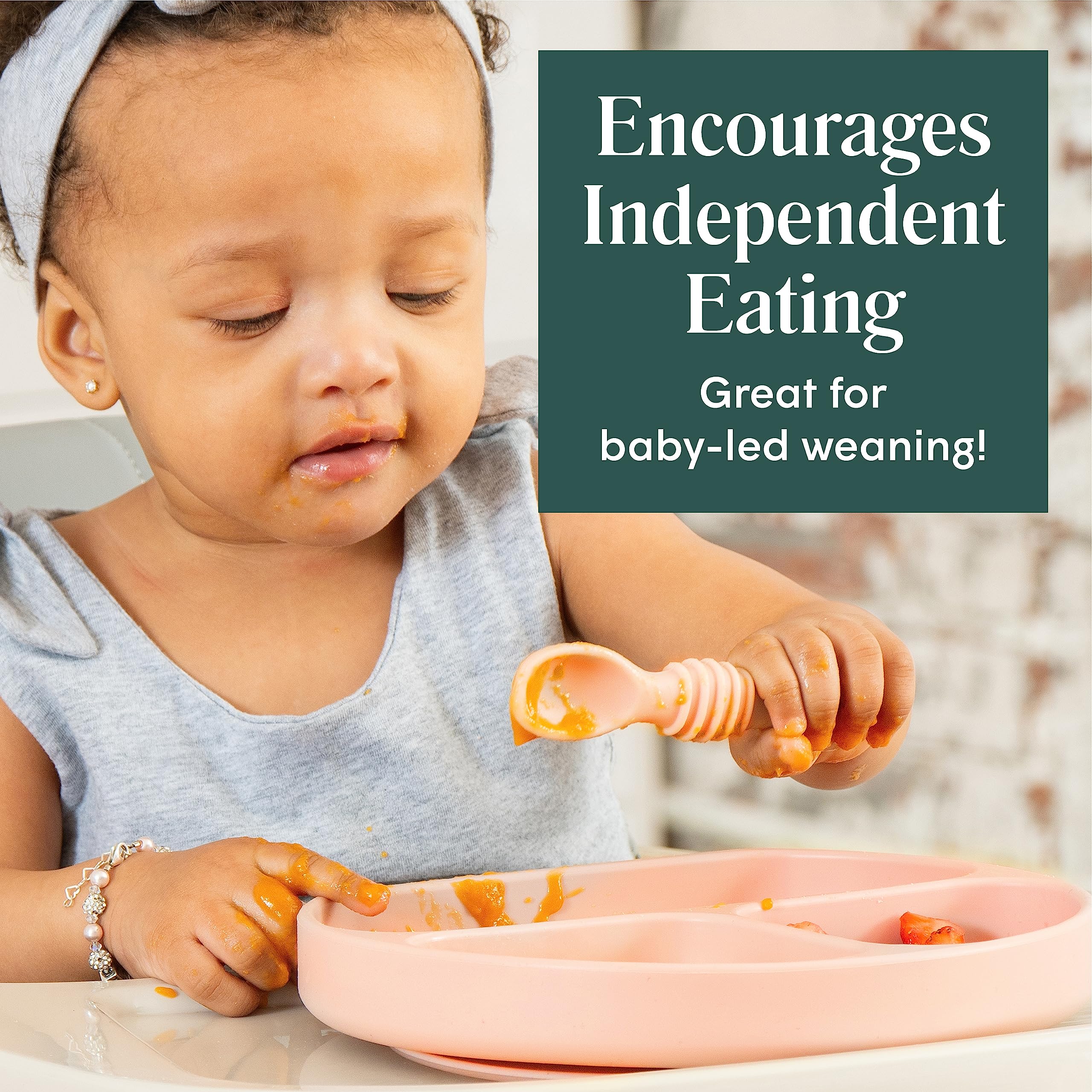 Simka Rose Silicone Baby Spoons Self Feeding 6 Months - First Stage Infant Spoons for Babies & Toddlers- Baby Led Weaning Spoons Set of 6- Easy on Gums Food Training Utensils Dishwasher Microwave Safe