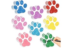 BWkoss Glitter Paw Prints Cutouts- 100Pcs Colorful Paw Print Paper Cut-Out Mini Paw Print Accents Decor Bulk Dog Footprint Cutout Bulletin Board Party Supplies for Kids DIY Craft Classroom Wall Decors