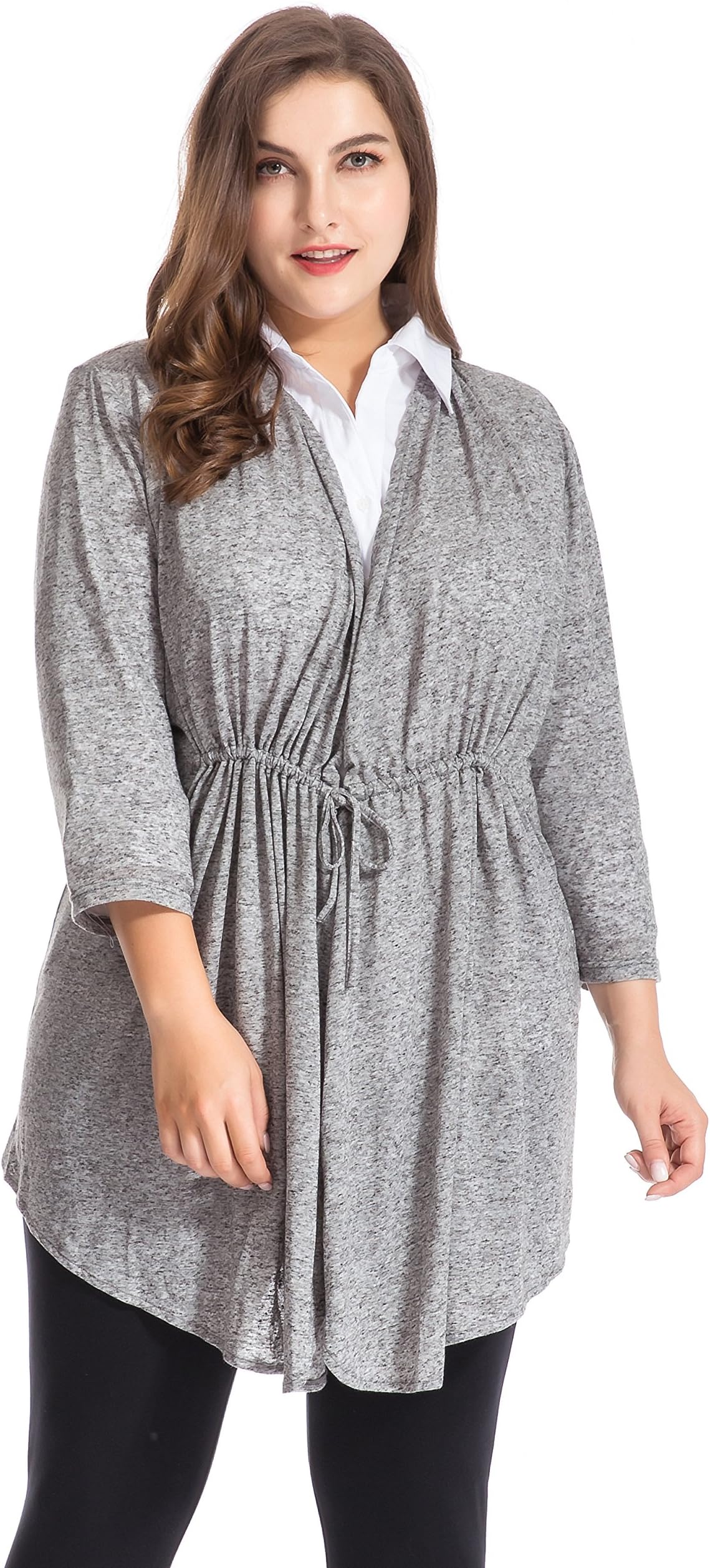 Chicwe Women's Plus Size Linen Jersey Bellini Cardigan Style Top