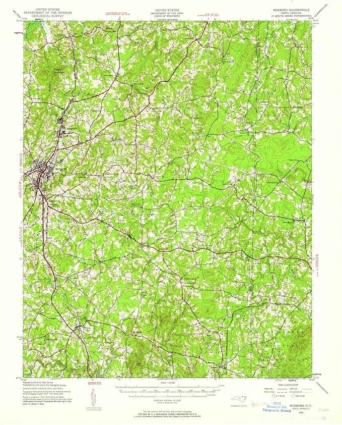 1943 Roxboro, NC North Carolina USGS Historical