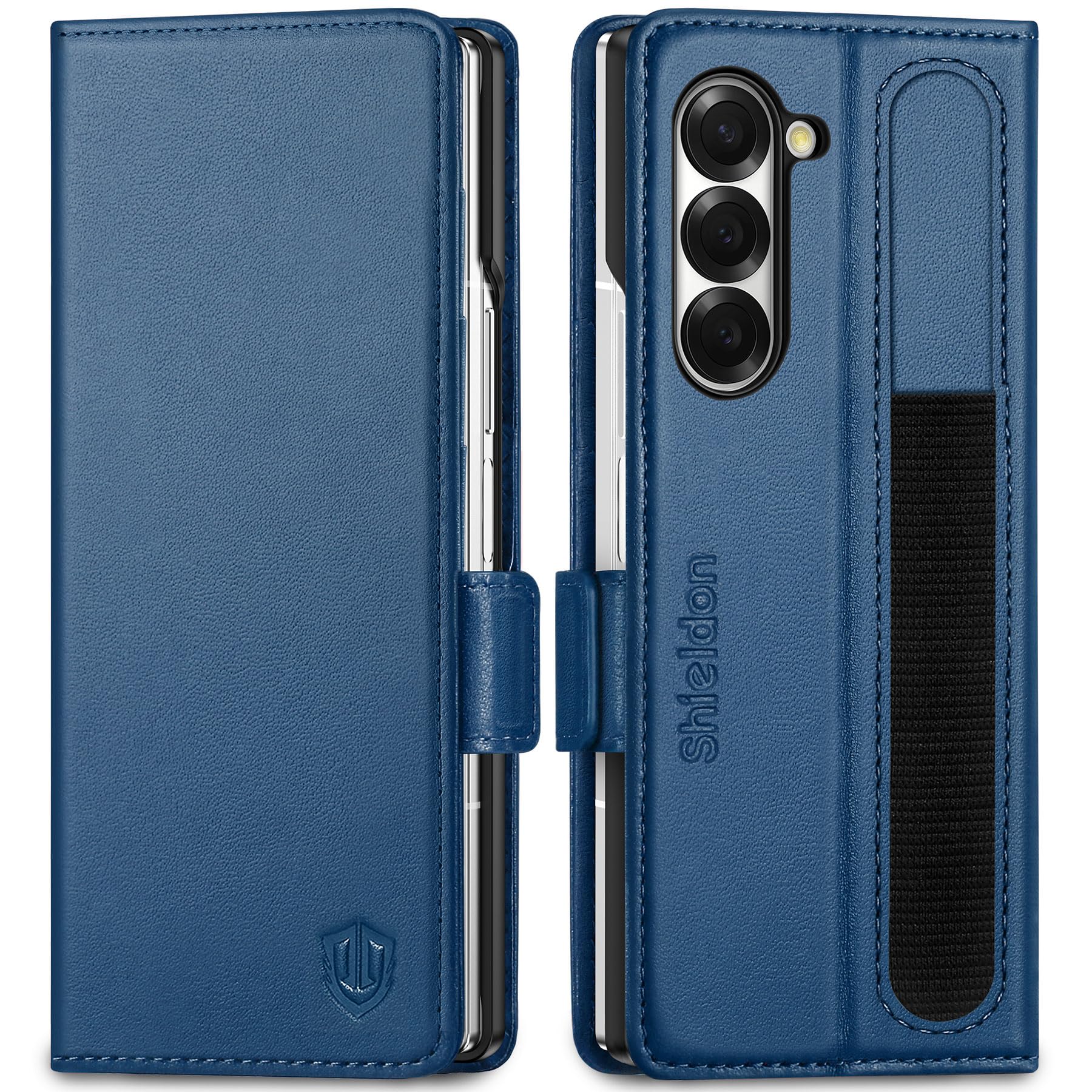 Photo 1 of SHIELDON Wallet Case for Galaxy Z Fold 6 2024, Genuine Leather Flip Case, S Pen Holder, RFID Blocking Card Holder, Magnetic Closure, Kickstand Case Compatible with Galaxy Z Fold6 - Royal Blue