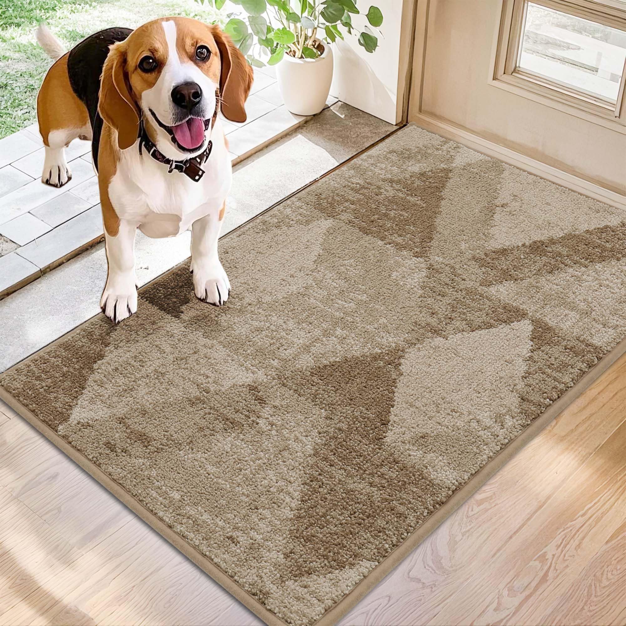 Photo 1 of COSY HOMEER Entryway Rugs Doormat 20"x32", Non-Slip Absorbent Polyester, Washable Rugs for Front Door, Muddy Paws & High Traffic Areas, Beige