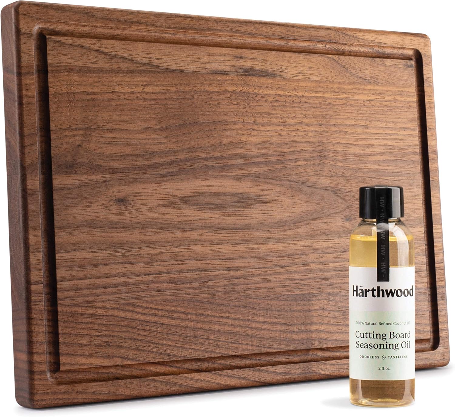 Harthwood Walnut Wood Cutting Board with Juice Groove 9”x13”x.75” Made in USA | Genuine North American Black Walnut for Chopping, Carving & Serving | Coconut Seasoning Oil Included | Gift Packaging