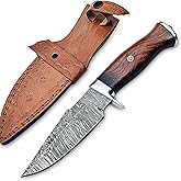 WARIVO KNIFE Handmade Damascus Hunting Knife 10 Inch Fixed Blade With Sheath And Wood Handle - Perfect For Camping, Hunting, Outdoor & Skinning Knife For Men
