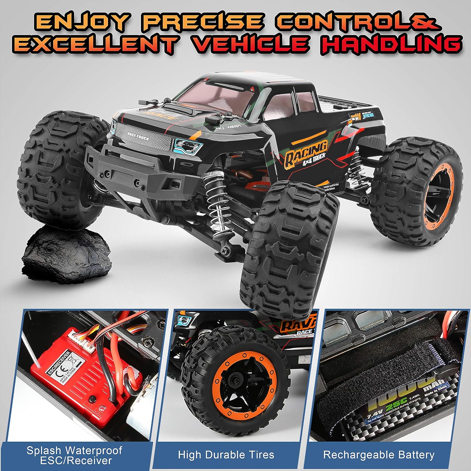 Remote Control Car 16889, 1:16 Scale 2.4Ghz RC Cars 4x4 Off Road Trucks, Waterproof RTR RC Monster Truck 36KM/H, Remote Controlled Toys for Kids and Adults with 2 Batteries 35+ mins Play: Toys & Games