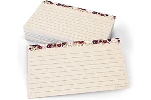 321Done Floral Ruled Index Cards - Made in USA - Small 3x5 (Set of 50), Narrow-Ruled Lined Notecards Double-Sided, Thick Heav