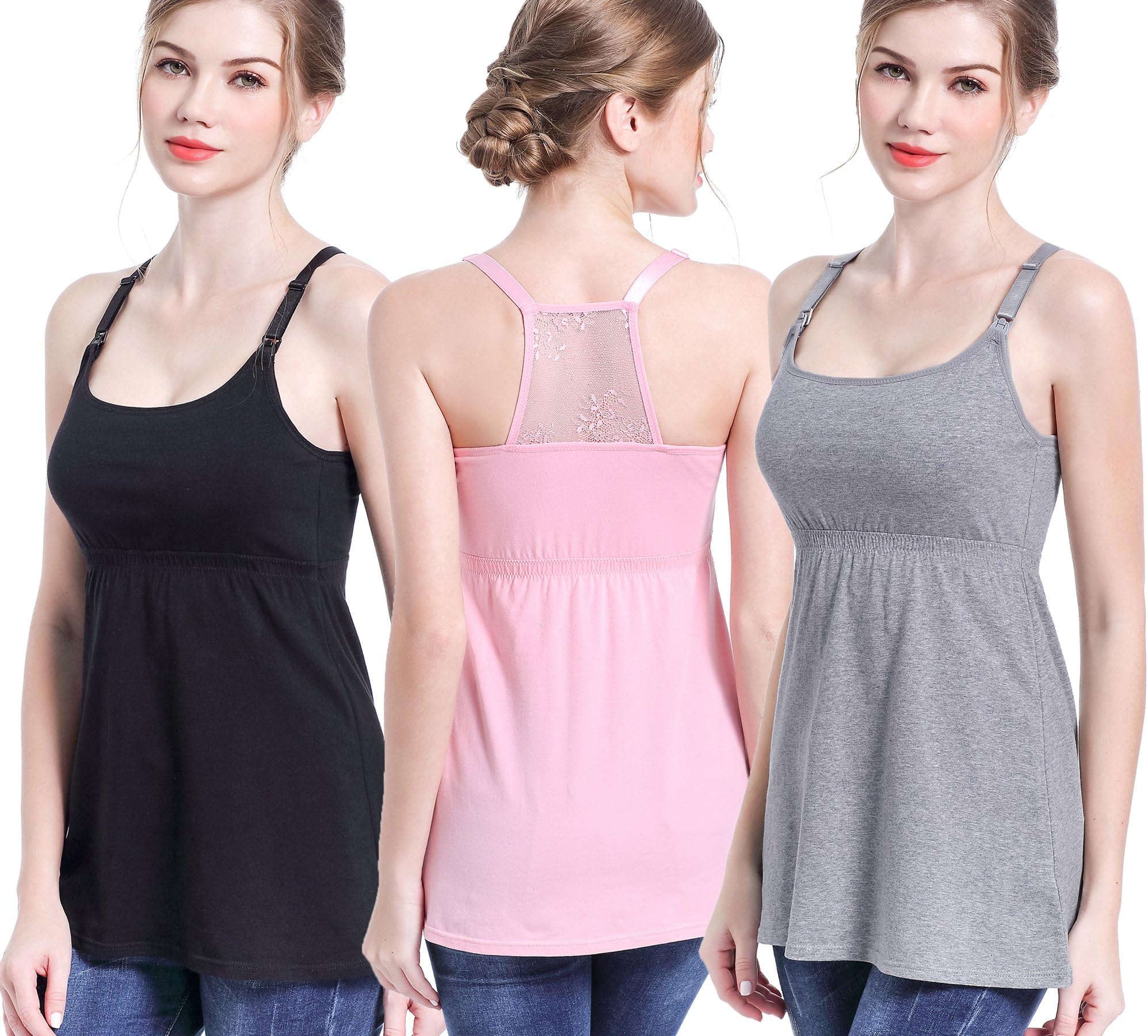 CAKYE 3 Pack Maternity Nursing Tank Tops Breastfeeding Pregnancy Cami Bra