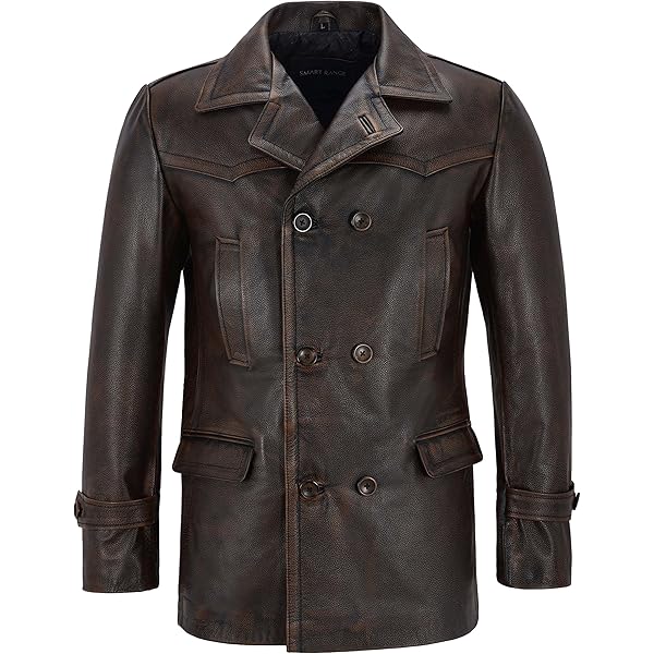 Men's Dr Who Real Cowhide Leather Jacket Black Rub Off Vintage WW2