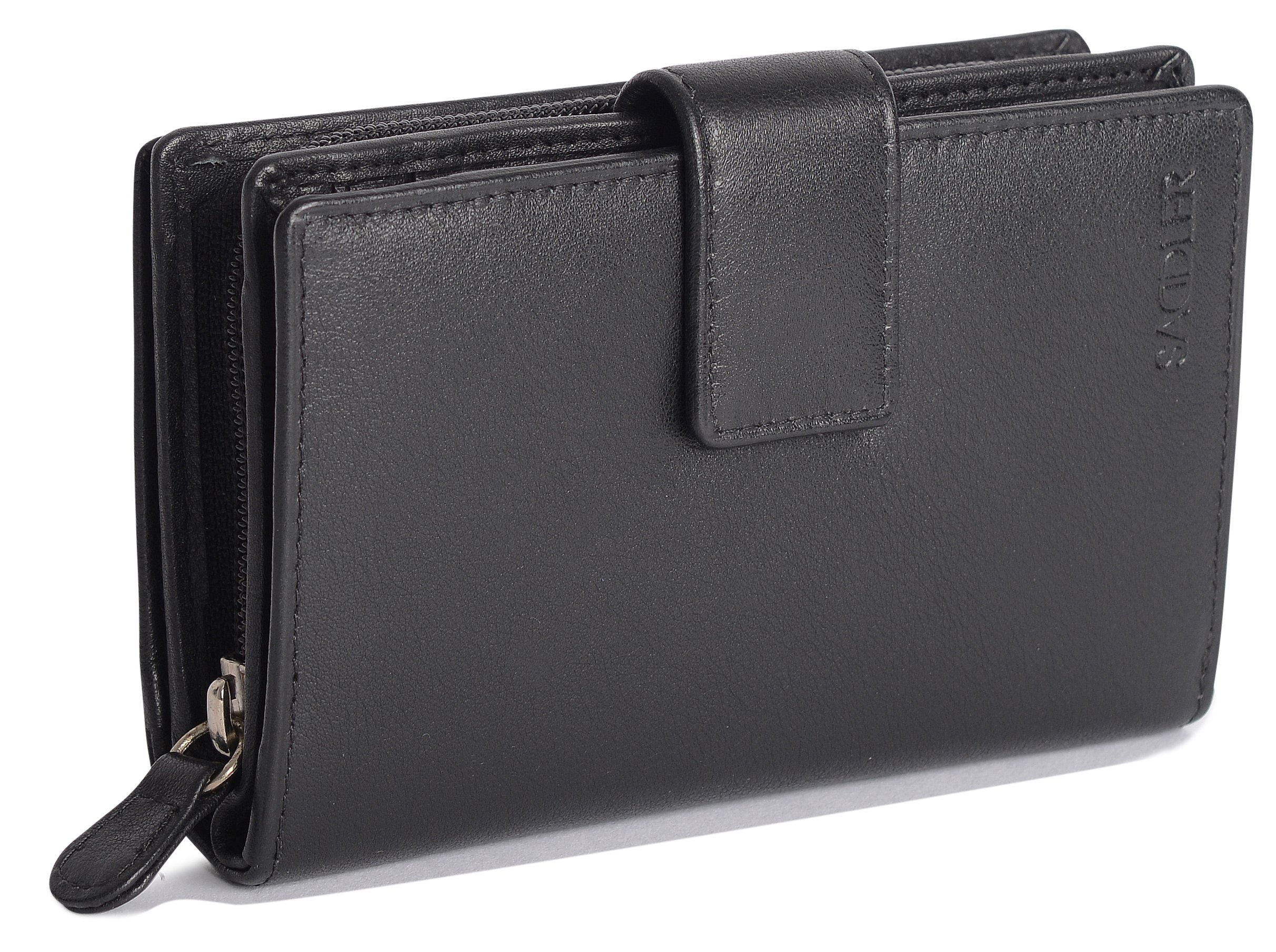 SADDLER RFID Leather Bifold Wallet for Women – Large Clutch with Centre Zip Coin Pocket | Holds Cards, Cash & ID