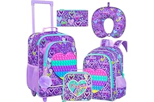 AGSDON 5 Piece Kids Luggage Set for Girls, Cute Rolling Wheels Suitcase for Toddler, Children Travel Carry on Suitcase -Love