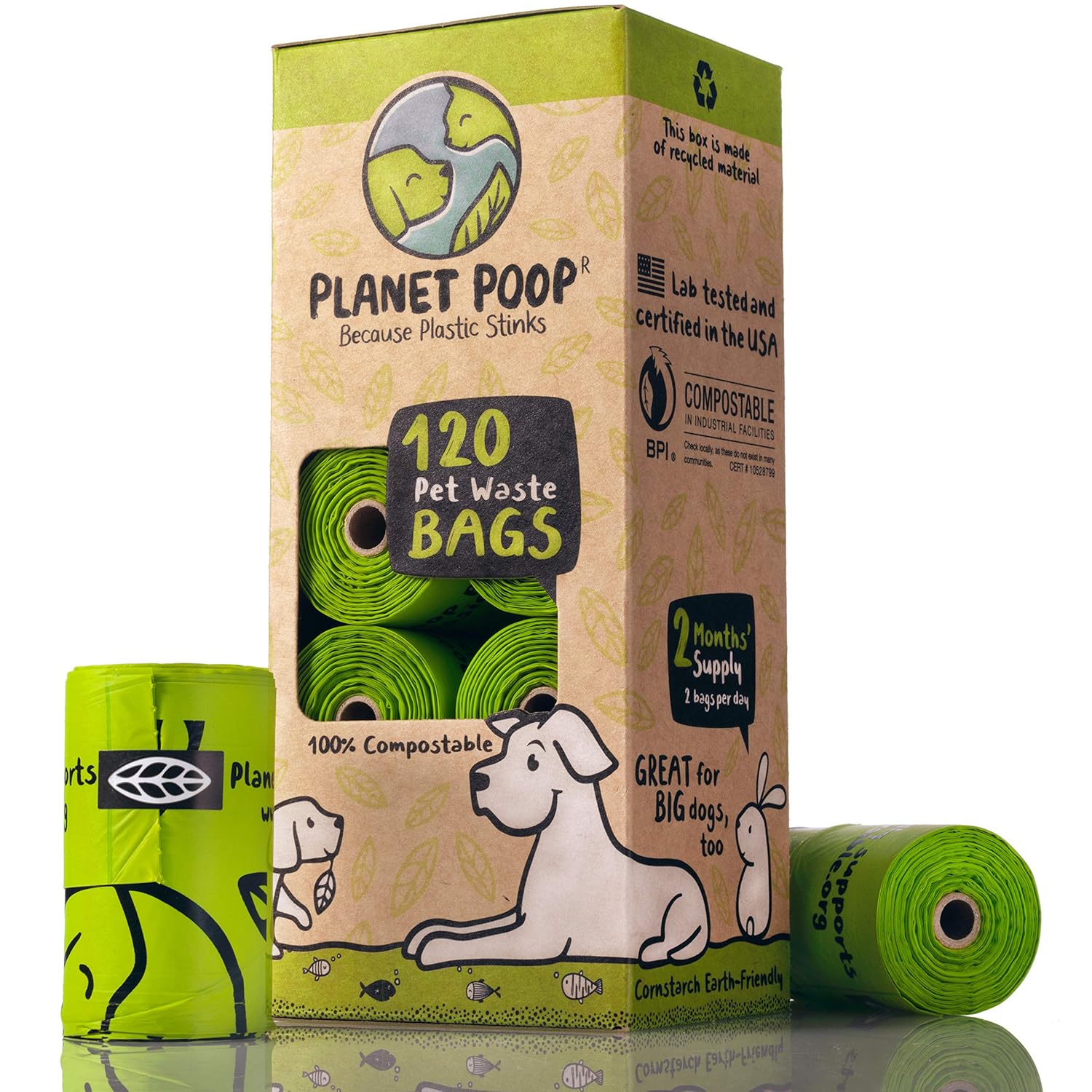 POOP Compostable Biodegradable Dog Poop Bags Unscented Cornstarch Earth