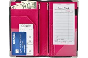 Golgino Server Book for Waitress & Waiter 9 x 5 Inch, Two Zipper Pockets & ID Holder, Premium Receipt Organizer Wallet Fits Aprons, 11 Money Pockets Perfect for Server Banking (Black/Magenta)