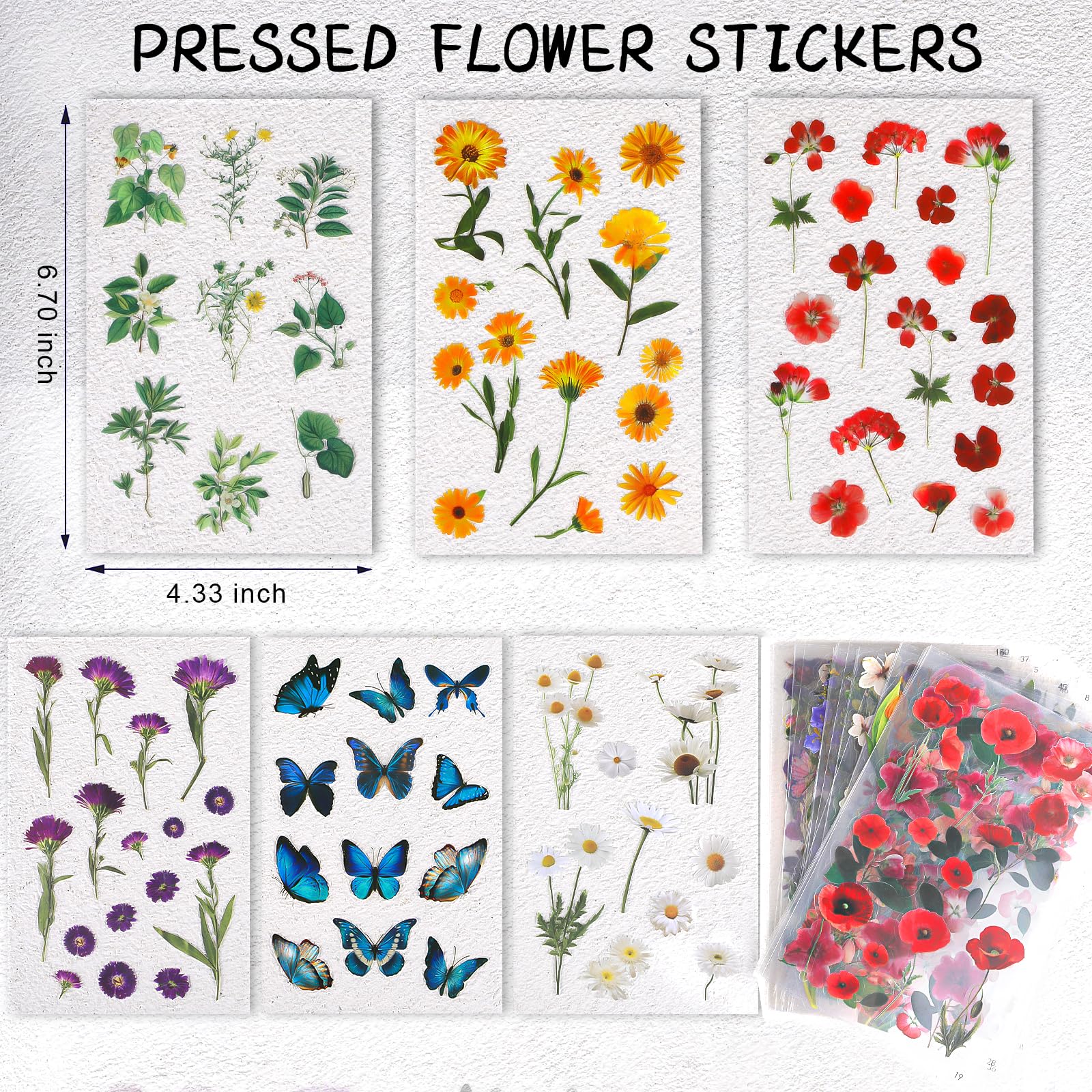 Arme Flower Stickers for Scrapbooking(590 Pieces, 48 Sheets),Decorative Floral Stickers, Small Flower Stickers for Adults, Pressed Flower Stickers Pack, Colorful Wildflower Stickers for Scrapbooking