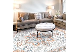 Mcadore 8x10 Washable Boho Area Rug - Non Slip, Indoor Large Carpet for Living Room, Bedroom, Kitchen - Tangerine/Multi Color, Easy to Clean, Durable and Stylish