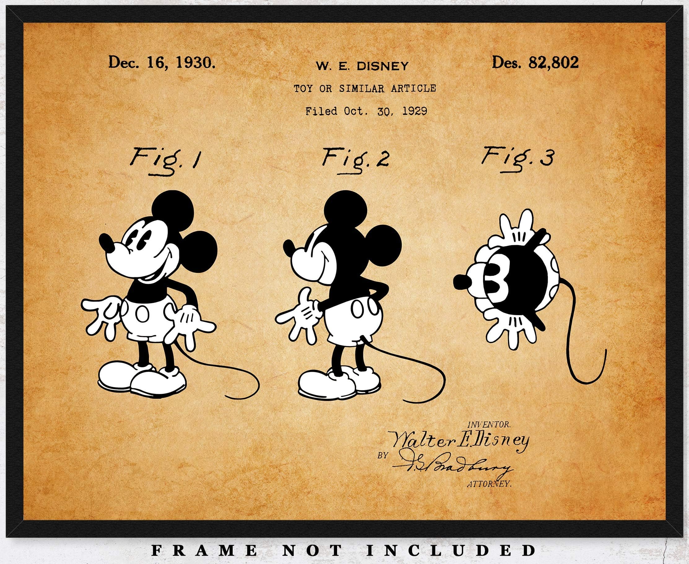 Vintage Mickey Mouse Poster Patent Prints - 11x14 Unframed Mickey Mouse Wall Decor for Home, Office, Man Cave, Dorm and Bedroom - Creative Gift Idea for Mickey Mouse and Disney Wall Art Enthusiasts