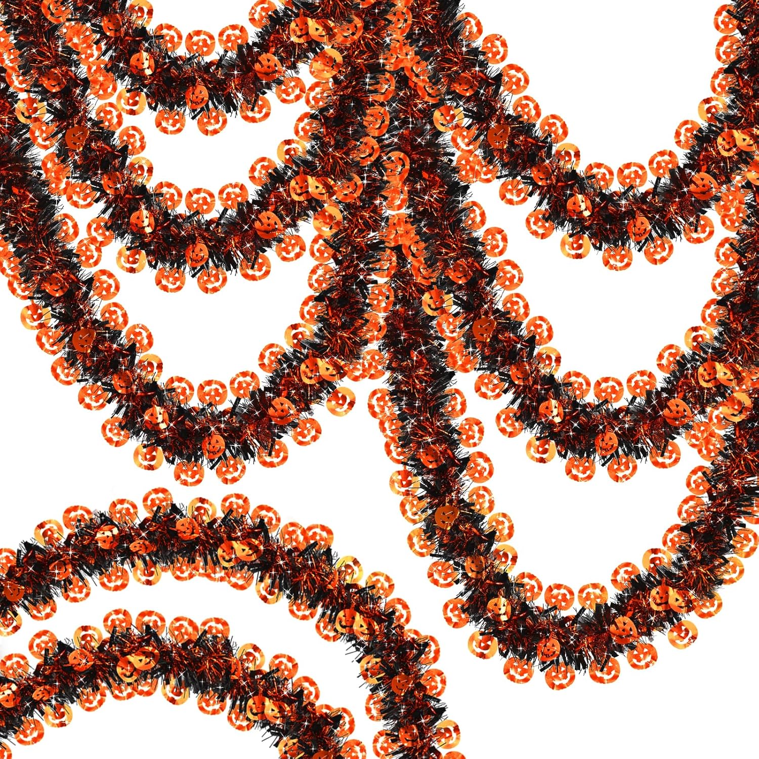 Wreaths, Garlands & Swags - 2 Pack Total 66 Ft Halloween Orange Pumpkin Tinsel Garland Halloween Metallic Hanging Garland Decoration for Halloween Party Indoor Outdoor Home Decor